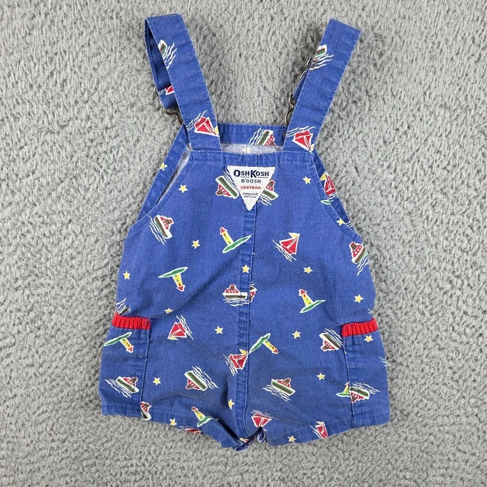 OshKosh B'Gosh Vestbak Bib‎ Romper Overalls Size 12M Blue Vintage 1980s